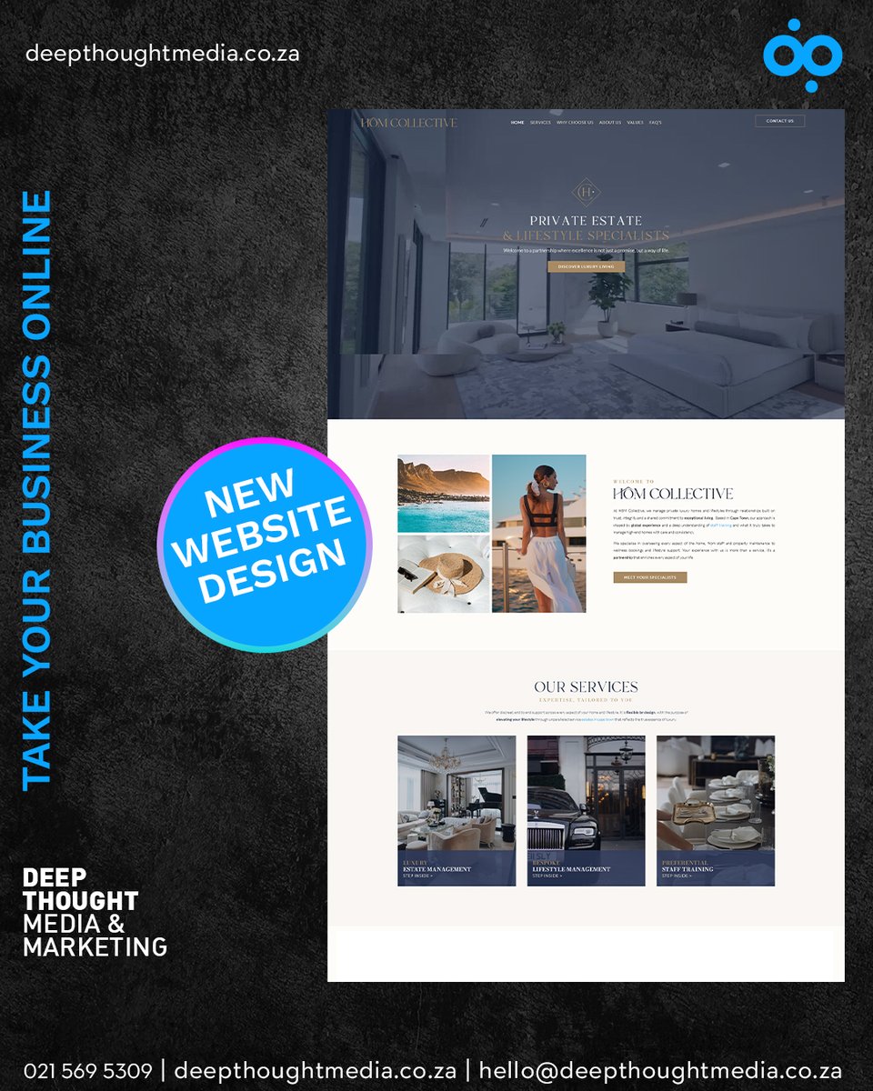 DigitalDTM's tweet image. We’re proud to showcase the new website for HOM Collective.
Need a website for your business? Let's talk
hello@deepthoughtmedia.co.za
Tel: 021 569 5309
deepthoughtmedia.co.za
#websitedesigner #WebDesigner