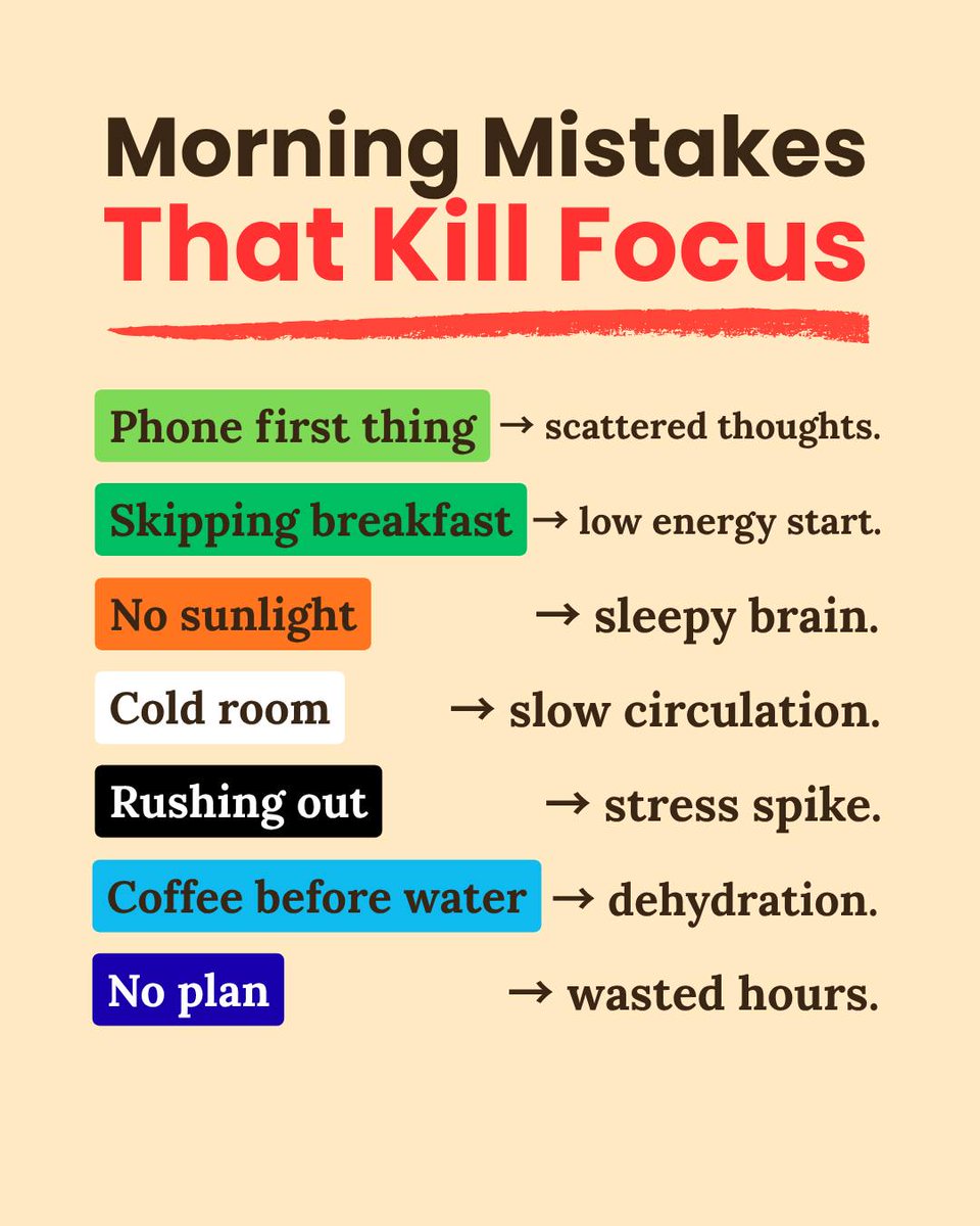 Morning habits set the tone for the day! Don't let these focus-killers ruin your productivity‼️