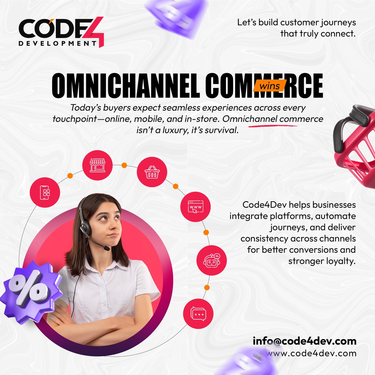 Code4DevX's tweet image. Omnichannel commerce isn't a luxury, it's survival.
Code4Dev helps businesses integrate platforms, automate journeys, and deliver consistency across channels for better conversions and stronger loyalty.
📩 info@code4dev.com
🌐 code4dev.com
#omnichannelcommerce