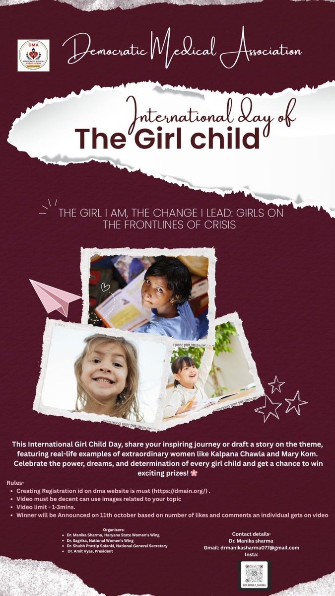 Every Girl Has a Story — What’s Yours?

This *International Day of the Girl Child*, join the movement to celebrate girls leading change even in times of crisis! 

🎬 *Make a short 1–3 min video and inspire the world!*

“Prizes await the most inspiring voices “ 🌸

👉 Register