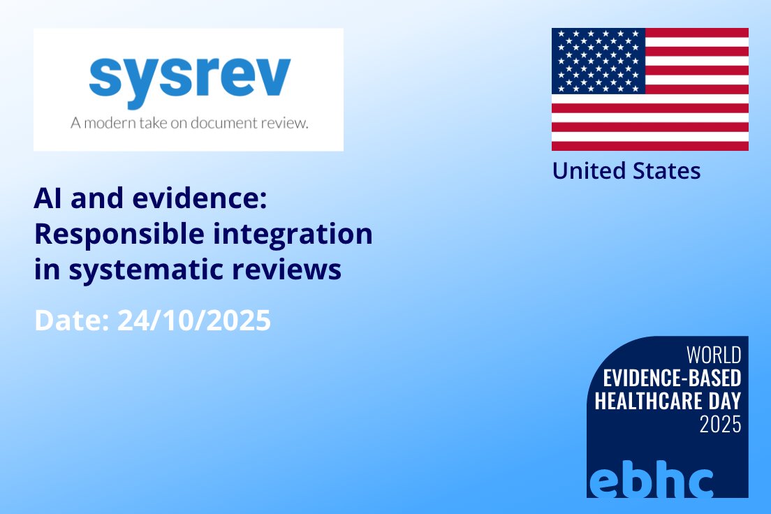 Register for the free #WorldEBHCDay event 'AI and evidence: Responsible integration in systematic reviews' hosted by <a href="/sysrev1/">Sysrev</a>
ow.ly/AThs50X6Z3B
It will explore how generative AI can support study selection &amp; data extraction with transparent methods and human oversight.
