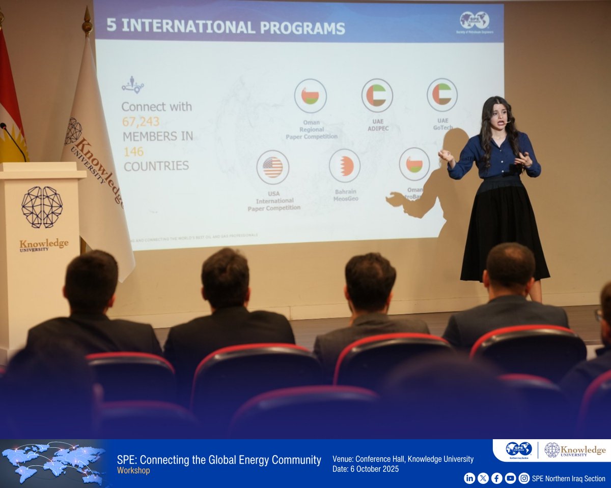 SPE_KRD's tweet image. Thank you to everyone who joined the SPE workshop “Connecting the Global Energy Community” at Knowledge University. Grateful to our speakers Srwa Salam, Harman Jaafar, and Reben salem for their inspiring insights and lively discussion.

#SPE #GlobalNetwork #KnowledgeUniversity