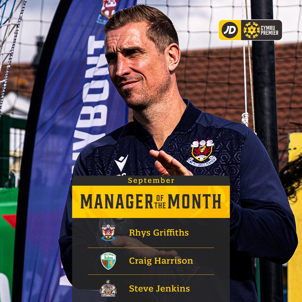 CymruLeagues's tweet photo. 🥁 Presenting the shortlist for September's Player and Manager of the Month awards across the #JDCymruLeagues.  

🗳️ Click below to find out how to vote, with the fan poll being combined with an independent voting panel to determine the winners 👇