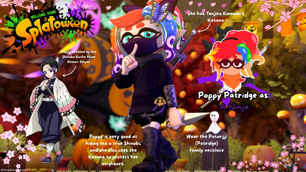 AntonellaO21663's tweet photo. 🥷Welcome Home Splatoween Costumes:
A Ninja is there to protect the neighborhood from possible demons.⚔️
Welcome Home by: @/_PartyCoffin_
#WelcomeHome #welcomehomefanart #WelcomeHomeAU #WelcomeHomePoppy #Poppypatridge #Splatoween #Splatoon #SplatoonAU #splatoonart #SplatoonSFM https://t.co/BMqpbUQ3Zr