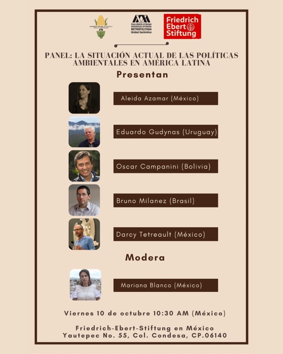 🌎Lxs invitamos al Panel "La situación actual de las políticas ambientales en América Latina"
📍Friedrich-Ebert-Stiftung en México, Yautepec No. 55, Col. Condesa, CDMX
Registro 👉🏻 goo.su/xjcf6
Un espacio para reflexionar sobre los desafíos ambientales de nuestra región