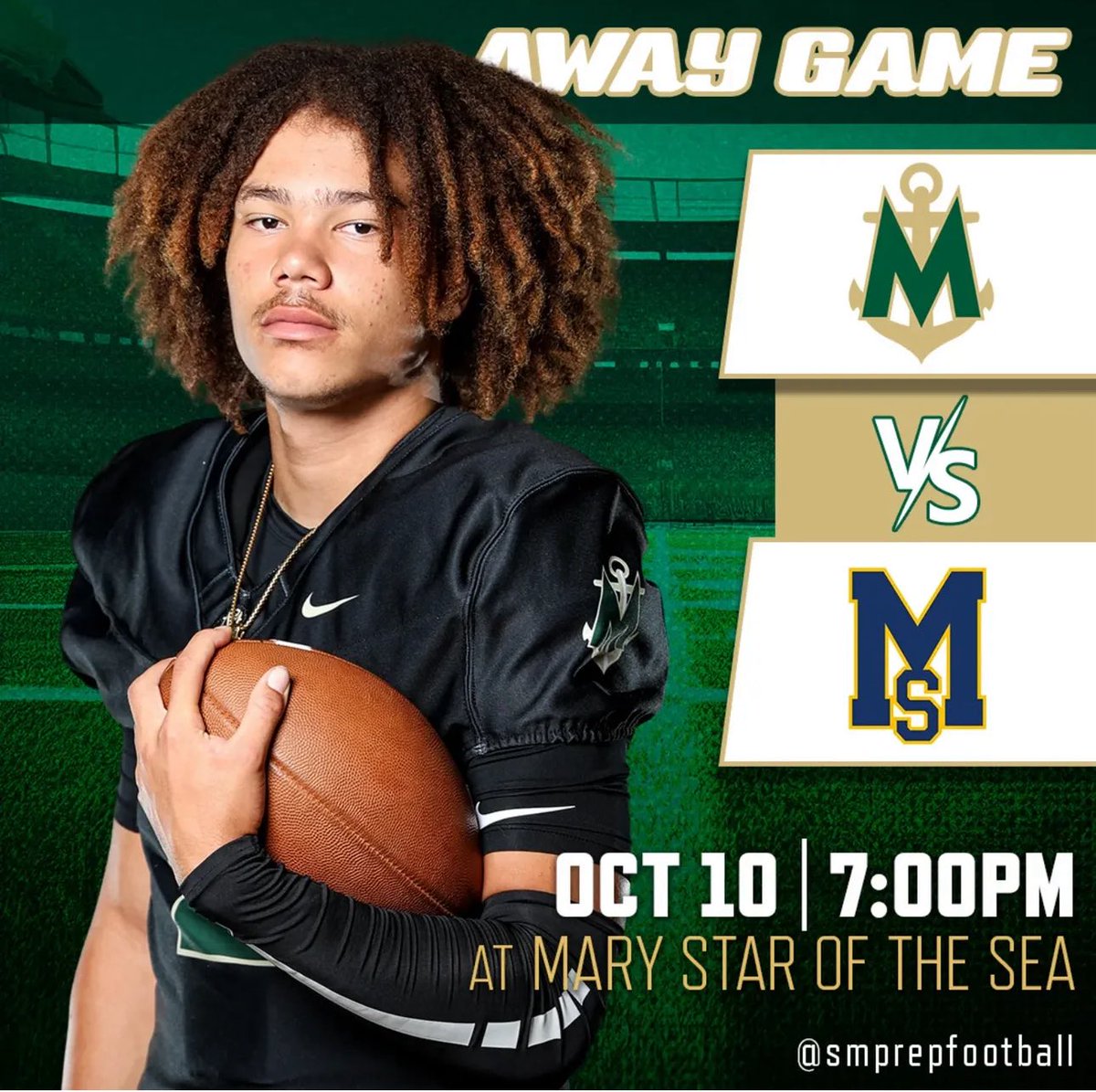 Mariners are back on the road this week against Mary Star of the Sea.
🗓️Friday, Oct 10 <a href="/7pm/">Huong Le</a>
📍Mary Star of the Sea HS
<a href="/CoachTBarnes/">CoachTBarnes</a> 
#smprep #smprepfootball #MarinerPride