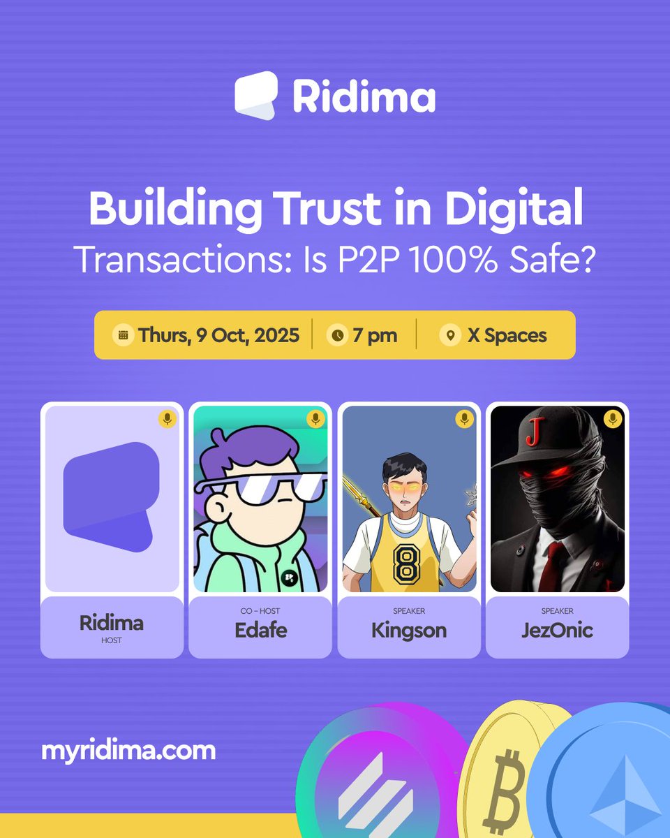 🚨 Trust is the new currency — but in P2P trading, it’s being tested.

From fake receipts to frozen funds, digital fraud is getting smarter and traders are paying the price.

Join us this Thursday at 7PM as we uncover it all. 

Set your reminder &amp; save your spot 👇