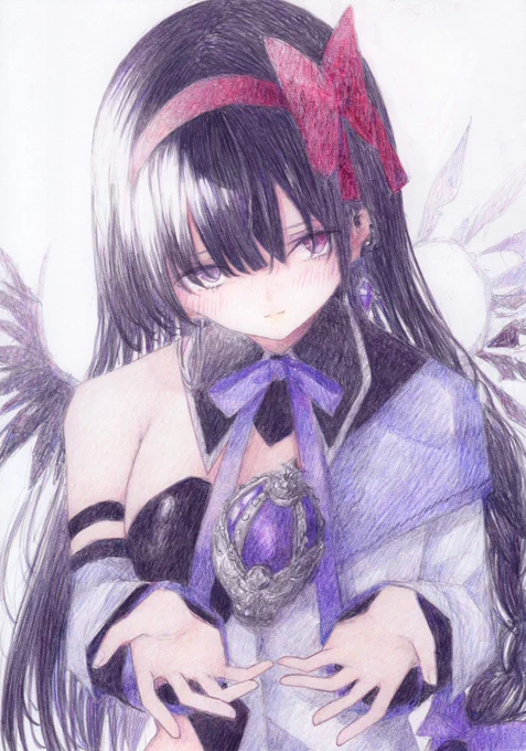 色鉛筆で描きました 魔法少女まどか☆マギカから、暁美ほむらです #魔法少女まどかマギカ