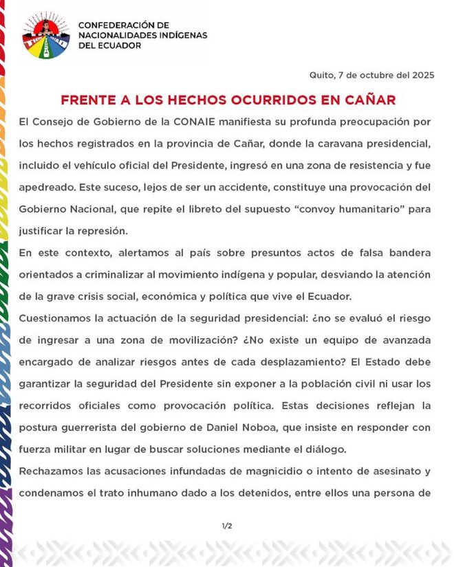 “La ignorancia es atrevida…” Desde cuando los ecuatorianos no pueden circular por las carreteras y visitar cualquier parte de nuestro territorio ?  Con mayor razón, el Presidente de la República. Ustedes son una minoría vandálica que atenta contra la mayoría pacífica. BASTA !!!