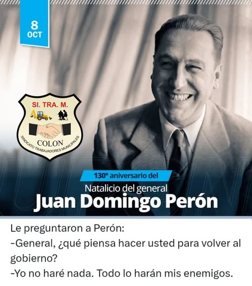 SITRAMColon's tweet photo. 📅🇦🇷 Hoy recordamos el natalicio del General Juan Domingo Perón, líder y conductor del movimiento nacional y popular, quien marcó un camino de justicia social, independencia económica y soberanía política
https://t.co/GJLQ3zbVZv
#PerónVive #JusticiaSocial #SITRAM https://t.co/5S00ZFylyt