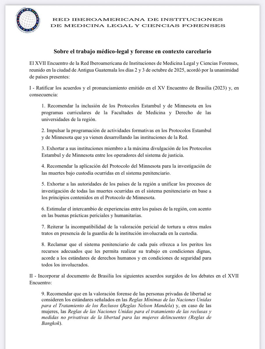medicinalegal's tweet photo. Trabajo médico-legal y forense en contexto carcelario.

La Red Iberoamericana de Instituciones de Medicina Legal y Ciencias Forenses aprobó un importante documento.

 Leer 👉https://t.co/irF1AYCliK https://t.co/OCDQfGOjAo
