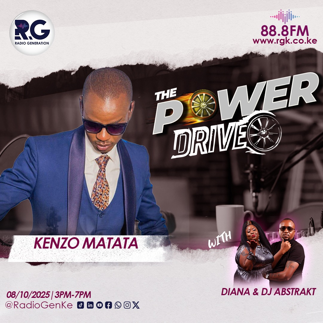 Today, we’re hanging out with the one and only <a href="/KENZOMATATA/">Kenzo matata</a> on The Power Drive Exclusive with <a href="/DKubebea/">Diana Kubebea</a> &amp; <a href="/amdjabstrakt/">DJ ABSTRAKT</a>, only on 88.8 FM Nairobi | 90.7 Mombasa | rgk.co.ke
#ThePowerDrive #RadioGenKe #HomeOfHardTruths