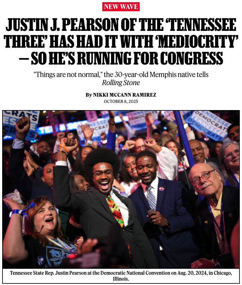 Justin J. Pearson — the 30-year-old Memphis representative and member of the “Tennessee Three” who protested gun violence — has announced a bid to primary 76-year-old Democrat Steve Cohen for a seat in the U.S. House. 

Story: rollingstone.com/politics/polit…