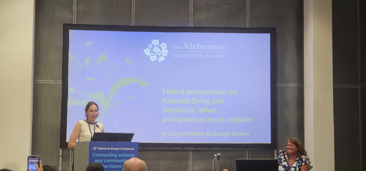Research &amp; Policy Manager <a href="/lauraoph/">Laura O'Philbin</a> presented at <a href="/AlzheimerEurope/">Alzheimer Europe</a> #35AEC on ''Ethical Perspectives on Assisted Dying &amp; Dementia. What policy makers must consider''. She discussed 7 key considerations, including
✔️safeguarding Concerns 
✔️Perception of Burden
✔️Risk that Assisted