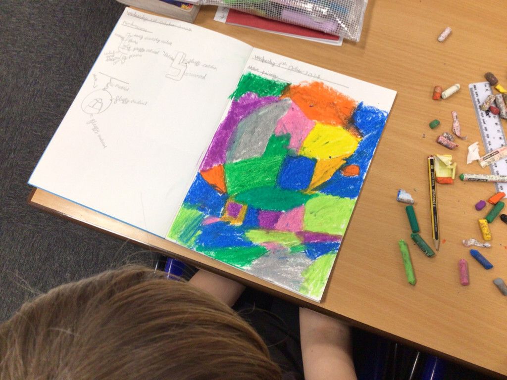 🎨 Year 5 have been busy creating abstract art with oil pastels — full of colour, creativity, and effort! Canvases coming next lesson. Well done, artists! 👏 #Year5Art #CreativeKids