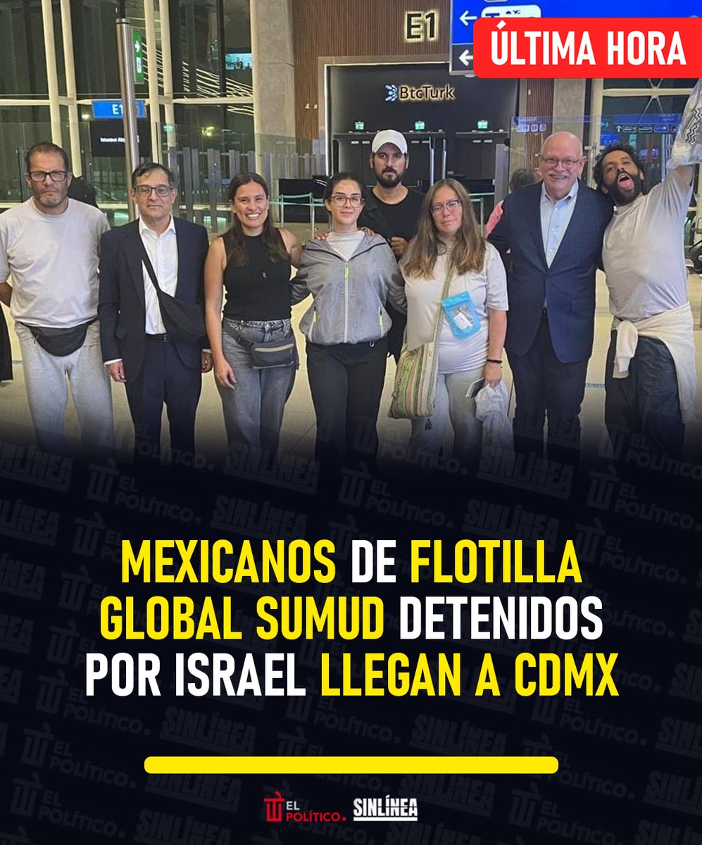 SinLinea_Mx's tweet photo. #ÚltimaHora 🚨

🔴 Los connacionales que participaron en la misión humanitaria en #Gaza ya se encuentran en #CDMX sanos y salvos 🙏🏻🇲🇽 https://t.co/auVbQW0lf5