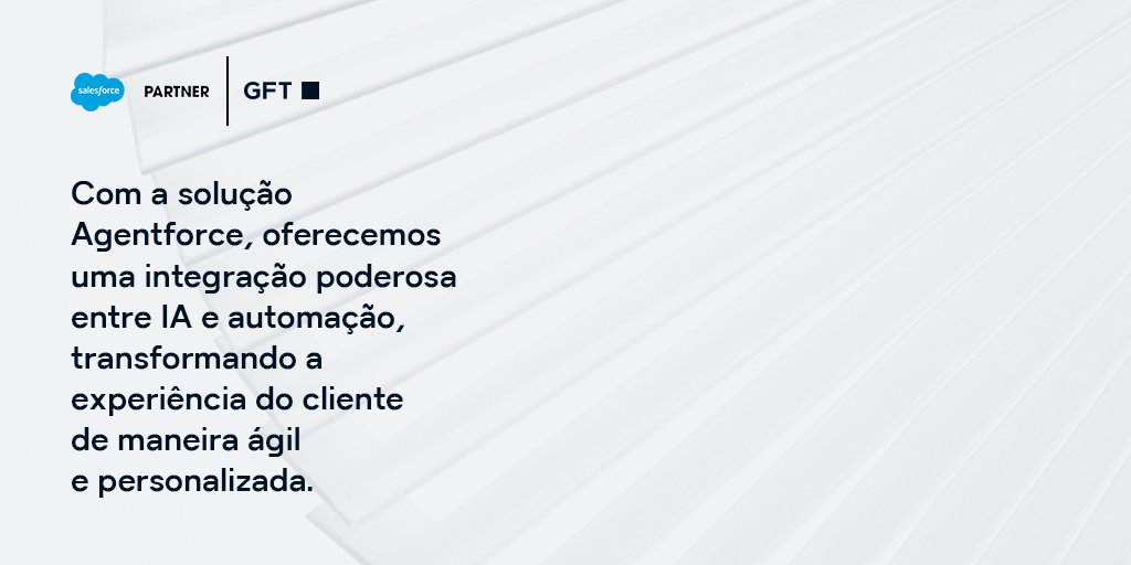gft_br's tweet photo. Com a parceria GFT + Salesforce, empresas estão elevando seu atendimento ao cliente com Agentforce: inteligência artificial, automação e inovação para resultados impactantes. 🌐
Saiba mais: https://t.co/kJdsKhU0xO
#GFTBrasil #SalesforceGFT #AgentforceGFT https://t.co/LoFaGTR2PG