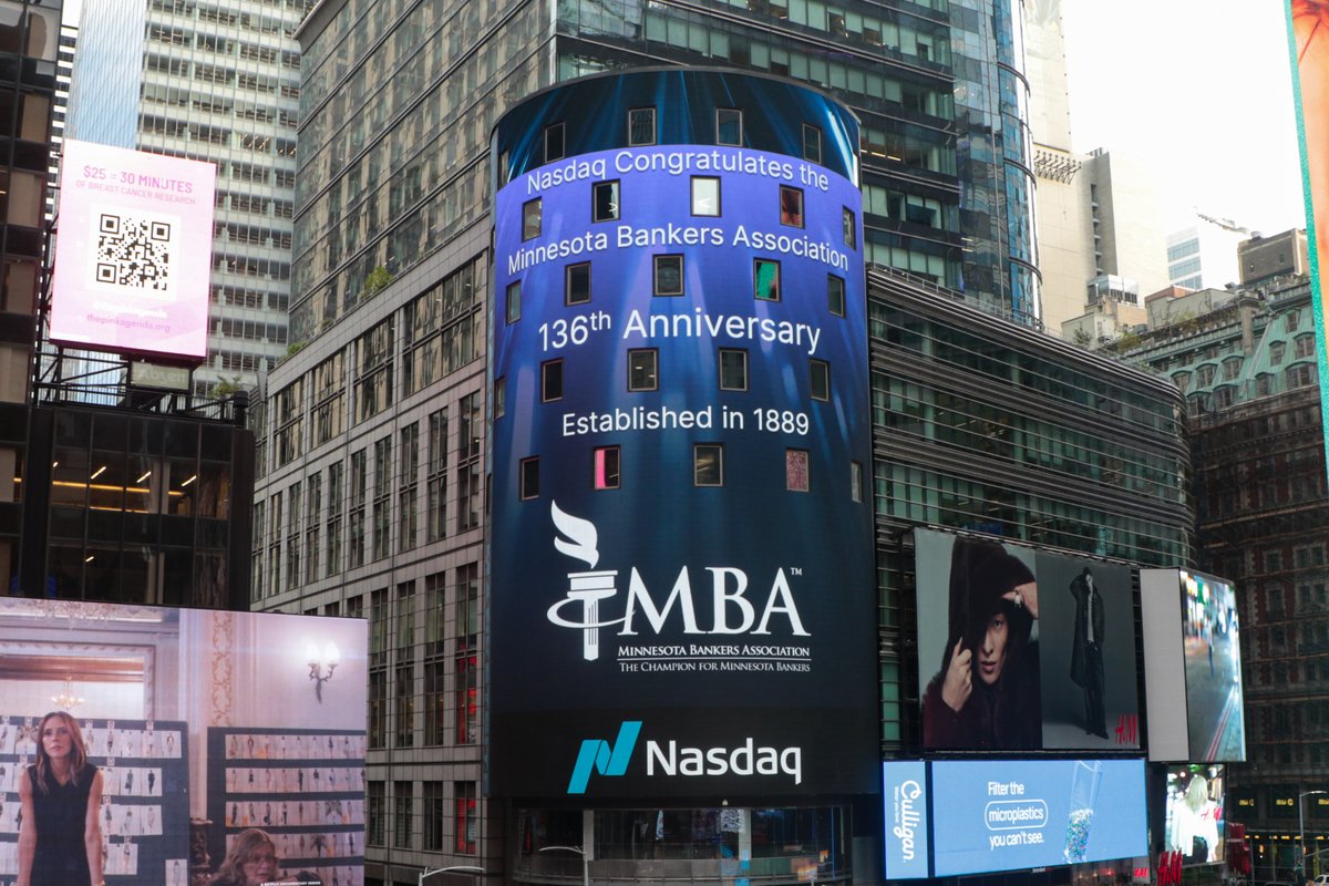 136 years strong — and now shining bright in Times Square! 🌟We’re proud to celebrate this milestone with our name up on the Nasdaq sign, honoring more than a century of being the champion for Minnesota bankers.
