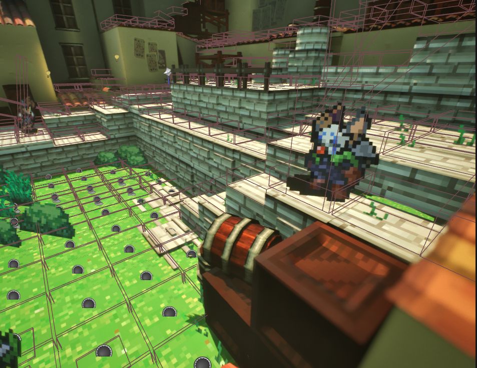 🔧 Dev peek!
Here’s a look at one of our levels mid-construction — wires, grids, and all. Even in its rough state, our hero is ready to explore 🗝️

What secrets do you think lie inside that chest? 👀

#IndieGameDev #GameDev #PixelArt #VoxelArt #IndieDev