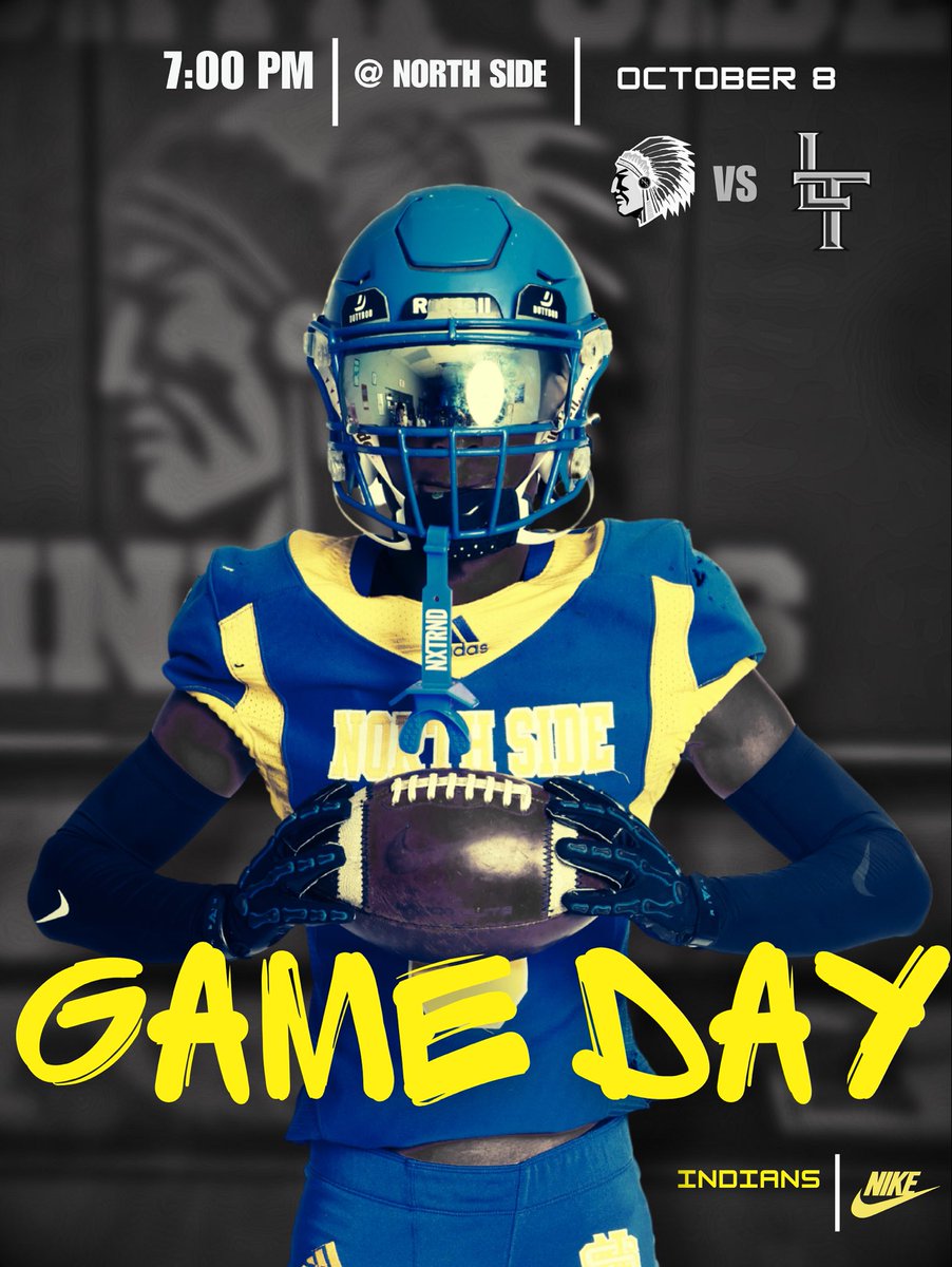 💛 IT’S GAMEDAY!! 💙

🏈North Side Indians vs Liberty Tech Crusaders
🏟️The Reservation, 3066 North Highland Ave
⏰7:00 pm
📅October 8, 2025
🎟️$9-Buy your ticket on GoFan.co
🛄Clear bags only

Support our boys! Let’s Go Indians! 
💙💙💛💛

#nshsindians