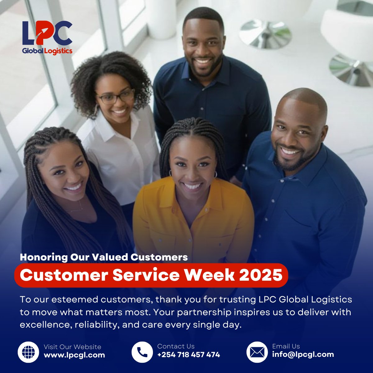 GlobalLpc's tweet photo. 💙 Celebrating #CustomerServiceWeek 2025!
To our valued customers, thank you for trusting LPC Global Logistics to move what matters most. 🌍

Your partnership inspires us to deliver excellence every single day. #CustomerAppreciation #DeliveringExcellence #CustomerFirst #LPC https://t.co/zr7tFYFT0y