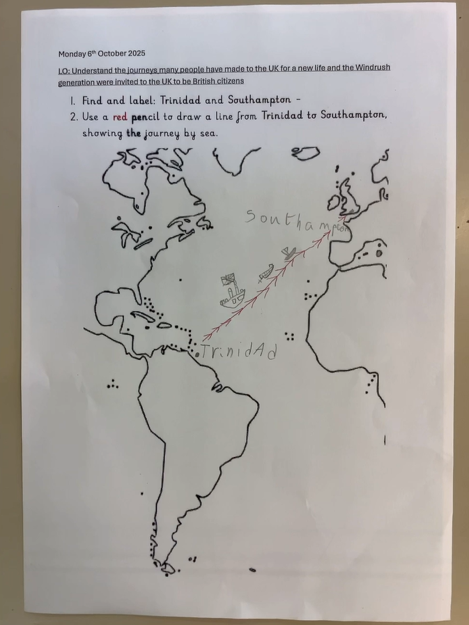 "In year 2, as part of Black History Month, we have explored the journey of the Windrush Generation to the UK. We listened to stories about their experiences, and learned about influential individuals whose legacy helped shape modern Britain.