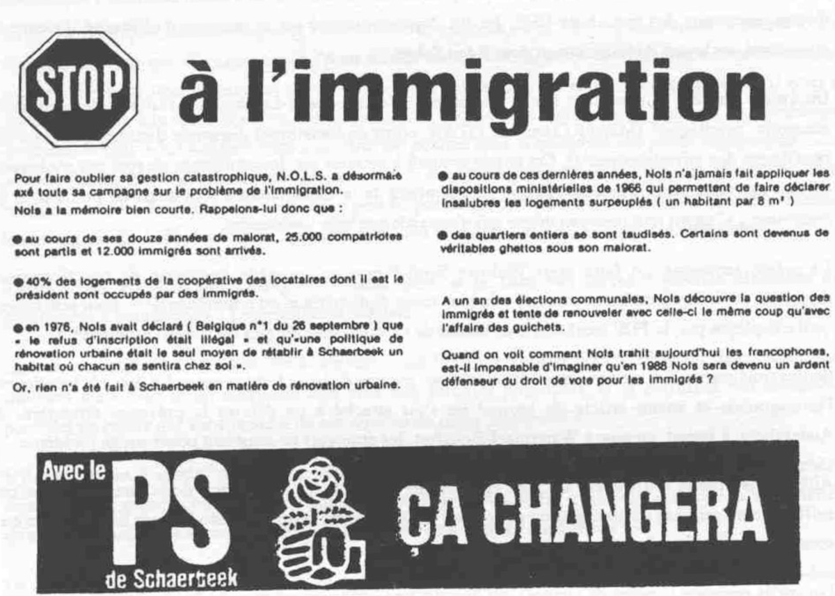 Rappel qu'il y a 30 ans même le PS bruxellois avait des positions qui seraient jugées "d'extrême droite" aujourd'hui. 

George Louis Bouchez ne fait que rétablir les positions historiques de son parti (et encore sur l'immigration il n'est pas encore au niveau du PRL de Gol)