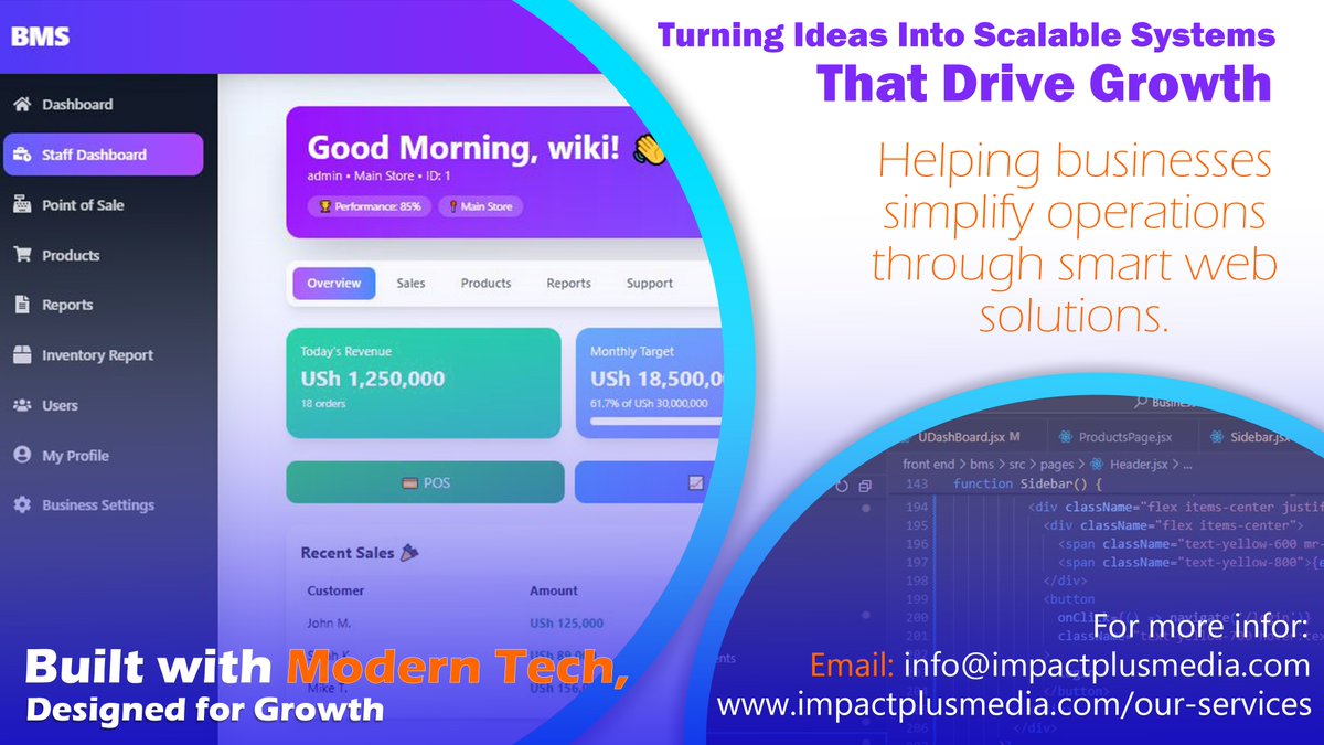 WyclifMuhumuza's tweet image. 👨💻 Built with React + Django — a smart Business Management Dashboard designed for seamless, interactive analytics.
💡 Turning ideas into scalable systems that solve real-world business problems.
#ReactDeveloper #Django #FullStack #OpenToWork