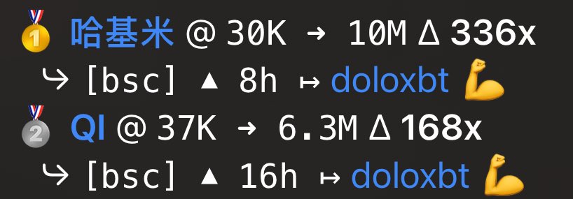 Screenshot of DoloXBT's meme coin launches on BSC leaderboard showing 3336X and 1688X gains