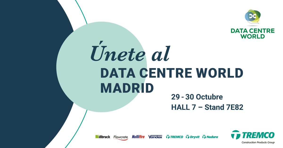 tremcocpgiberia's tweet photo. ¡Nos vemos en Data Centre World Madrid! 29-30 oct, IFEMA, stand 7E82. Soluciones Tremco CPG para centros de datos. #DCWMadrid
🔗 https://t.co/imdaYG8UiR
#TremcoCPG #DataCentreWorld #DCWMadrid #DataCentreSolution #ConstructionSolutions https://t.co/zDB0mCM4Ro