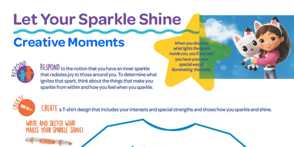 CrayolaLearning's tweet image. 🌟 #Teachers, guide students to discover what makes them shine from within. This creative #activity helps kids reflect on their cat-tastic and colorful strengths, stay positive through challenges, and express their inner sparkle in a T-shirt design that’s all their own. 💫