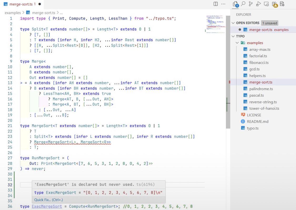 data_cyborg's tweet image. MergeSort using TypeScript’s type system
 #programminghorror
 #meme
