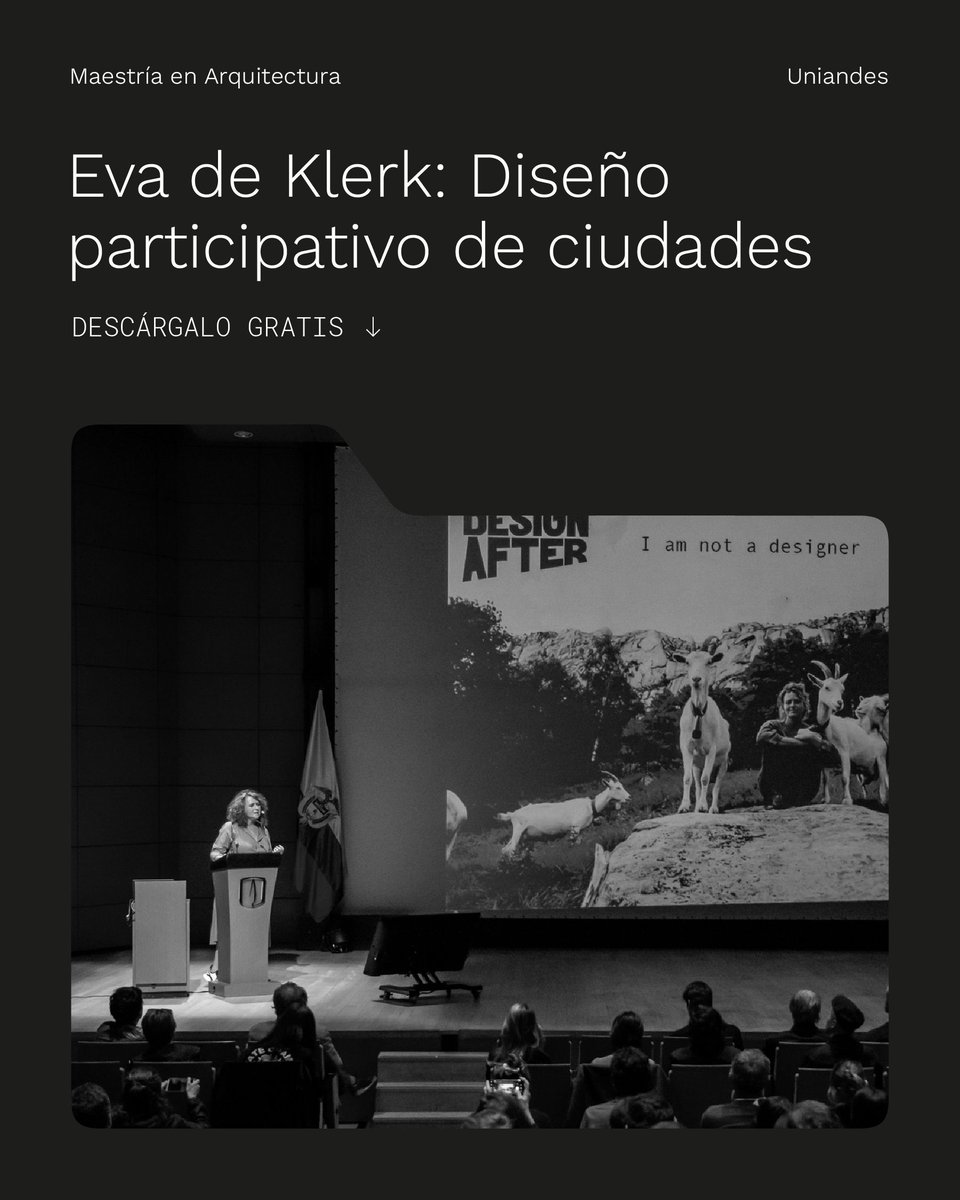 Descarga gratis la conferencia para #Cumulus2019 de Eva de Klerk, artista neerlandesa y profesional independiente en el desarrollo participativo de ciudades. Disponible en: bit.ly/3v2ifO1

#ContenidoGratuitoARQDIS #ARQDISUniandes #MARQUniandes #TheDesignAfter