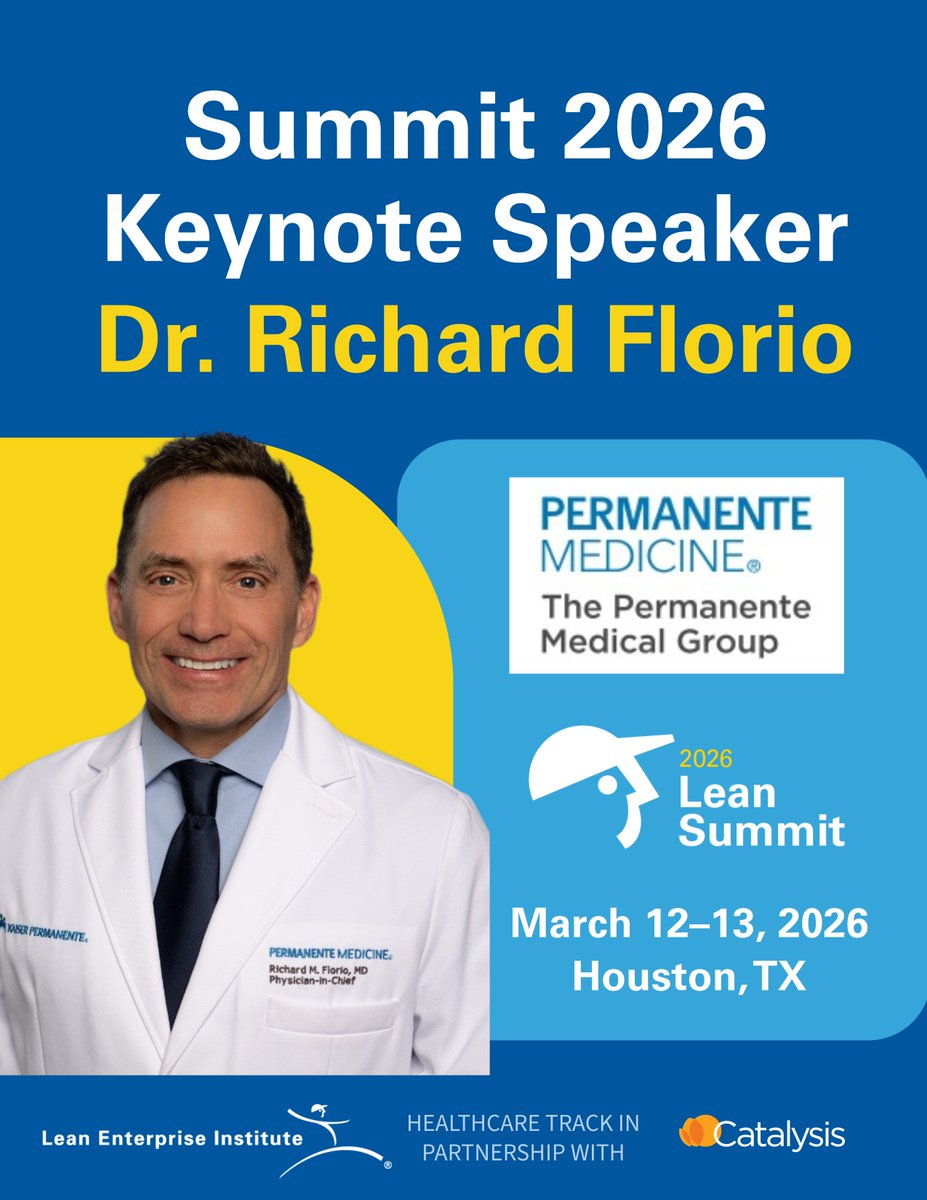 LeanDotOrg's tweet photo. At the 2026 Lean Summit, Dr. Richard Florio of Kaiser Permanente will share how lean thinking is helping clinical leaders reduce rework, develop people, and improve care at the frontline.
Register now: https://t.co/wGMOORSlrU
#LeanSummit2026 #Healthcare #Management #HoshinKanri https://t.co/lHcwCByG5J