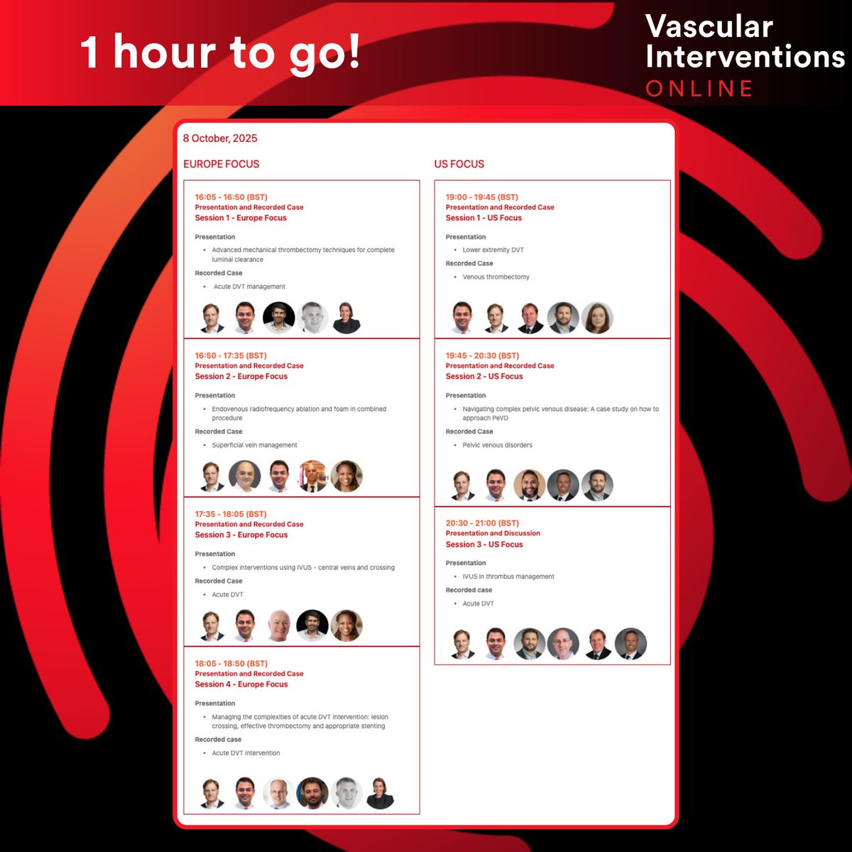 ⏰ We’re going live in just 1 hour!

#VIO2025 – #Venous Edition begins at 16:00 BST | 17:00 CEST! 

🎓Join thousands of vascular professionals for expert-led education on cutting-edge venous interventions.

Tune in here 👉 ow.ly/QoHA50X8ny0