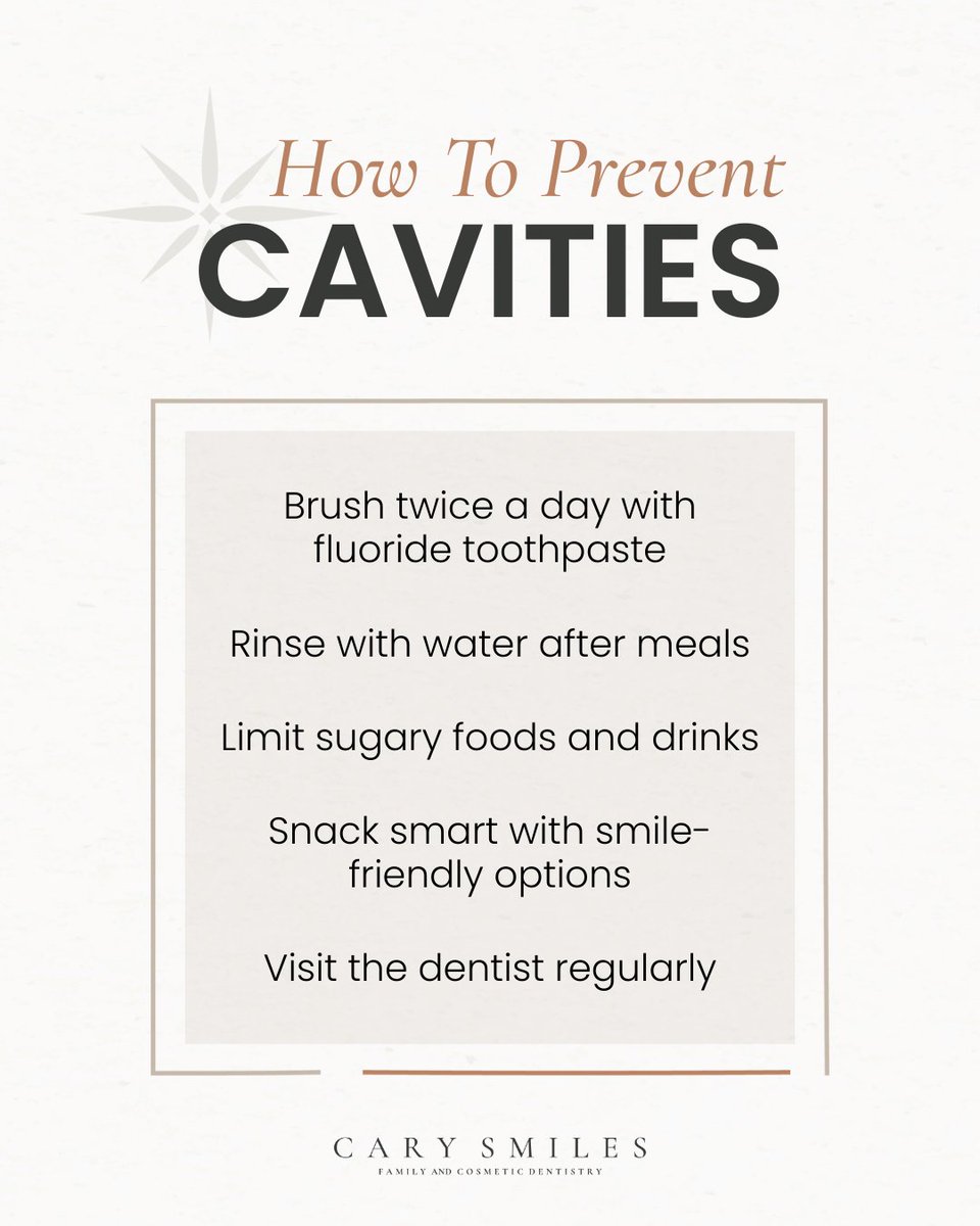 carysmilesnc's tweet image. Cavities are common—but the good news is they’re also preventable! 🦷✨ 

 With a few daily habits, you can keep your teeth strong, healthy, and cavity-free. 👍

#NationalDentalHygieneMonth #OralHealth #TeethTips #Dentistry