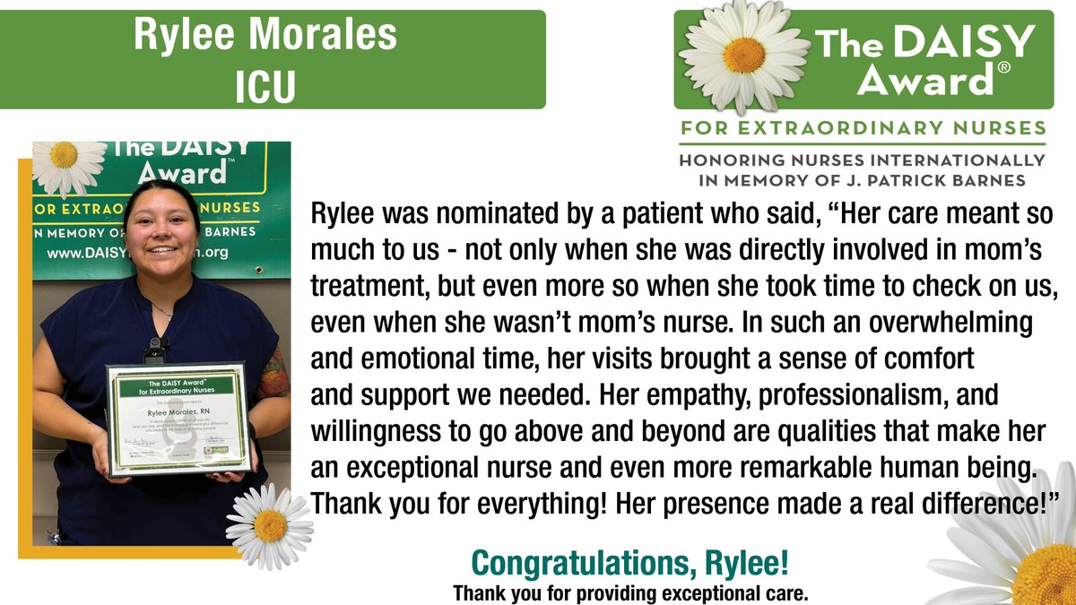 Daisy Award Winner, Rylee Morales, ICU
#DAISYAward #changinglivestogether #exceptionalpeople