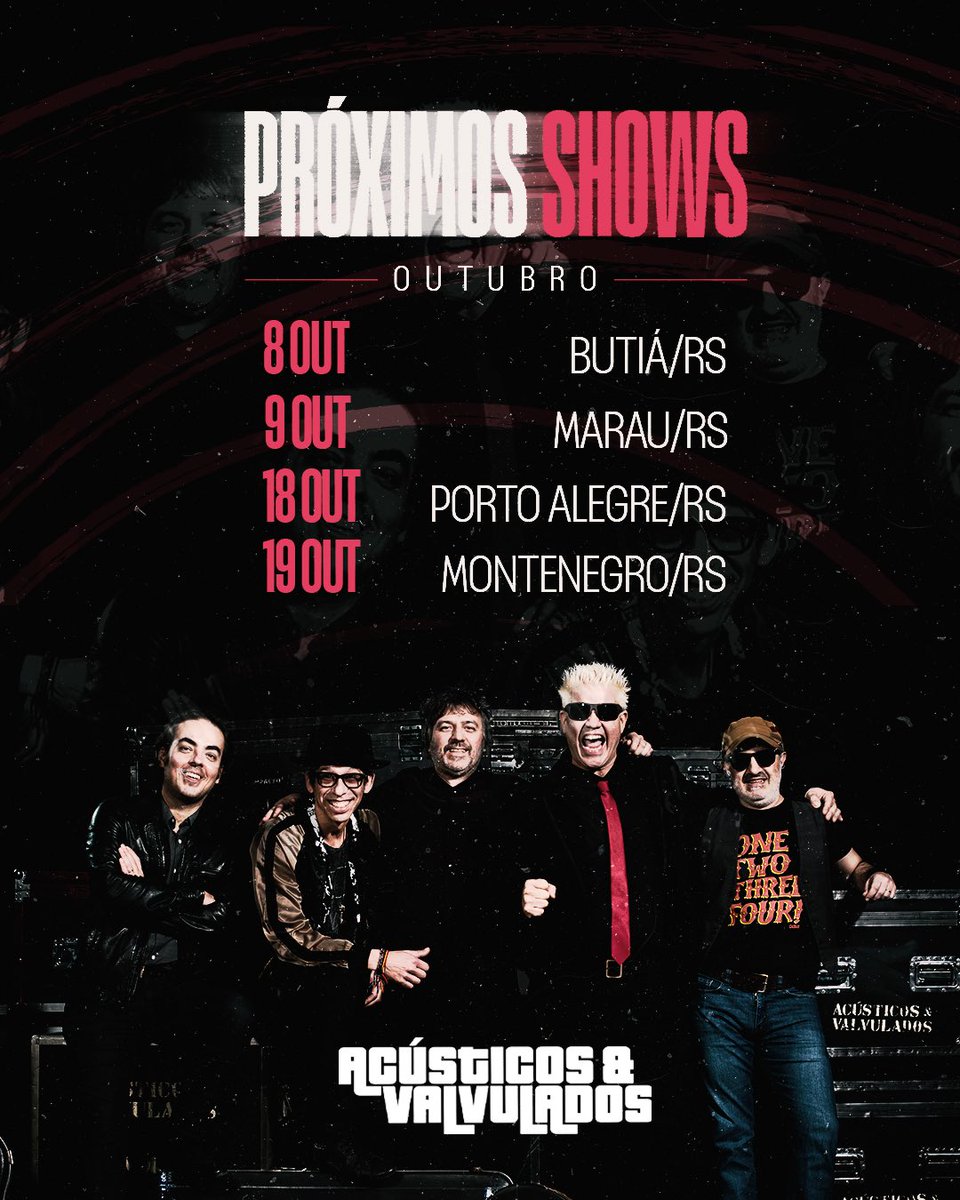 aevalvulados's tweet photo. Outubro chegou e a estrada nos chama! 🚐🎸 Confira a agenda e marca nos comentários onde a gente se encontra 🤘🏼 https://t.co/SebBevzF96