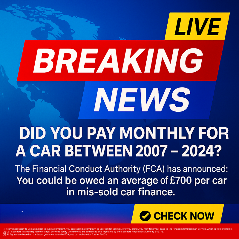 LSTSolicitors's tweet photo. 🚨 BREAKING: No paperwork needed. 

We’ll find all your car finance agreements back to 2007 and check for a claim. If yours was affected, you could get an average of £700 per agreement.