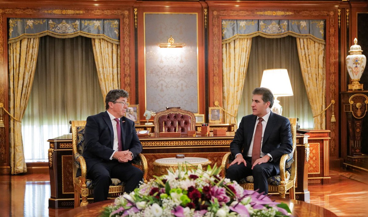 MediaKRP's tweet photo. President Nechirvan Barzani received Canada’s Ambassador to Iraq @CDBoehm. They discussed Canada–Iraq–Kurdistan Region relations, upcoming elections, KRG cabinet formation, and regional developments, stressing stronger economic ties and Canadian private sector engagement. https://t.co/2xa0EzlAia