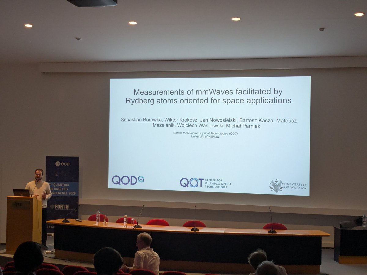 Michał Parniak (@michalparniak) on Twitter photo Today we present our @qot_uw research on radiometry, mm-waves and properties of Rydberg-antenna sensors at the <a href="/esa/">European Space Agency</a> Quantum Technologies Conference.
<a href="/UniWarszawski/">Uniwersytet Warszawski</a> <a href="/physics_UW/">Wydział Fizyki Uniwersytetu Warszawskiego</a> <a href="/FNP_org_pl/">FNP Foundation for Polish Science</a> #FENG <a href="/borowkaseb/">Sebastian Borówka</a> <a href="/MMazelanik/">Mateusz Mazelanik</a> Today we present our @qot_uw research on radiometry, mm-waves and properties of Rydberg-antenna sensors at the <a href="/esa/">European Space Agency</a> Quantum Technologies Conference.
<a href="/UniWarszawski/">Uniwersytet Warszawski</a> <a href="/physics_UW/">Wydział Fizyki Uniwersytetu Warszawskiego</a> <a href="/FNP_org_pl/">FNP Foundation for Polish Science</a> #FENG <a href="/borowkaseb/">Sebastian Borówka</a> <a href="/MMazelanik/">Mateusz Mazelanik</a>