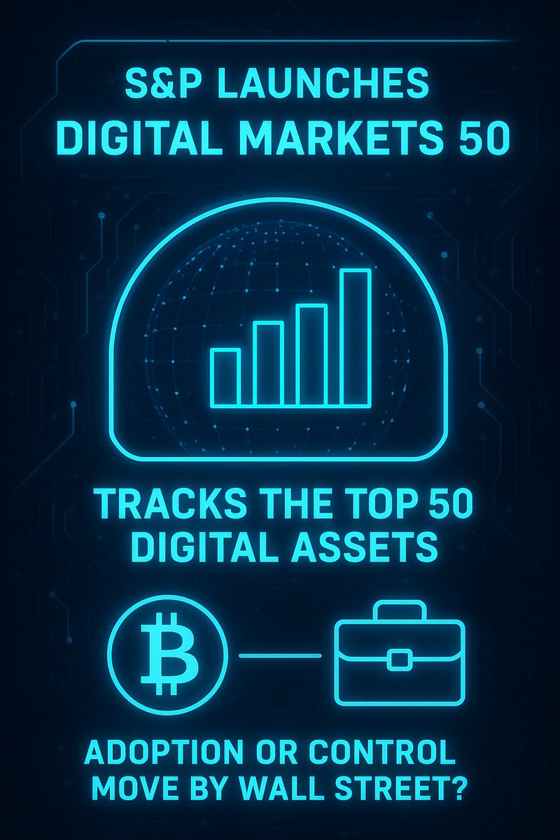 Web3CryptoPro's tweet photo. 🚨 S&P just dropped the Digital Markets 50, tracking the top 50 crypto assets.
Basically the Nasdaq of crypto📊
TradFi just gave your bags a scoreboard💼
Adoption or control move by Wall Street? 🤔
#Crypto #Web3 #DeFi #TradFi #Bitcoin #Ethereum #Blockchain #SPDigitalMarkets50 https://t.co/6ypy2gdZI8