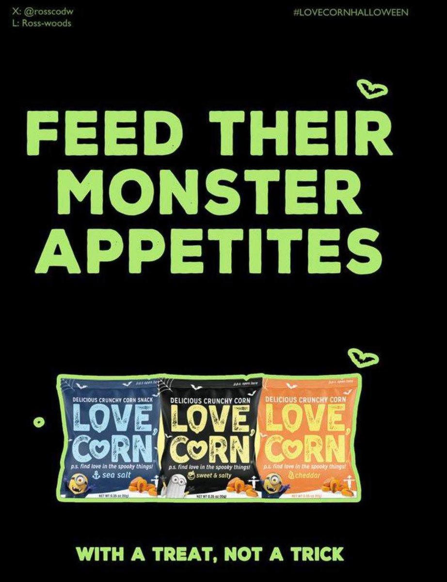 OMB <a href="/lovecorn_snacks/">LOVE CORN</a> #LOVECORNHalloween Brief WINNER: 
<a href="/rosscodw/">ross woods</a> 

Winning £300 cash &amp; Love Corn Goodie Box! 🌽 

RETWEET!