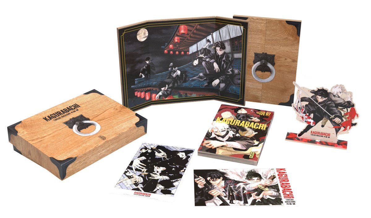GohanBlog's tweet image. Le coffret Collector Kagurabachi Tome 7 est dispo en pré-co au prix de 19,99€ ici : amzn.to/4q5VGzC
- T7 avec une jaquette réversible & effet métallisé
- Un triptyque aimanté avec dorure à chaud
- 1 standee en bois de Chihiro & Hakuri
- 2 exlibris
- Le tout dans coffret