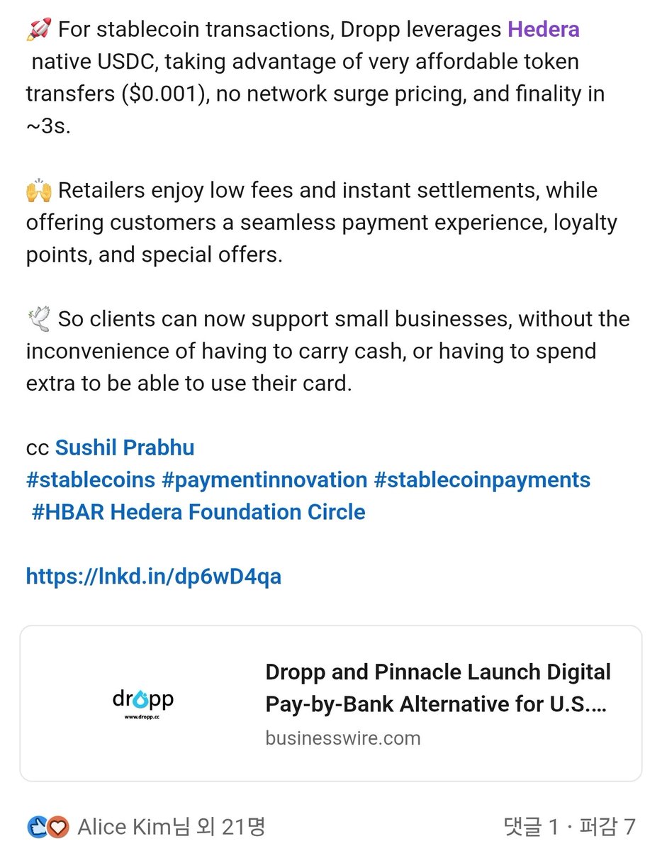 SYCR6h8A4qUyAHf's tweet photo. https://t.co/HSVOjKDgKp
#Sabrina T
Growing the #Hedera Financial Markets Ecosystem
#Dropp, Inc introduces Pay-by-Bank and Pay-by-Stablecoin payment rails for US fuel and convenience retailers, in parternship with The #Pinnacle Corporation. https://t.co/Ip7spViTJ8