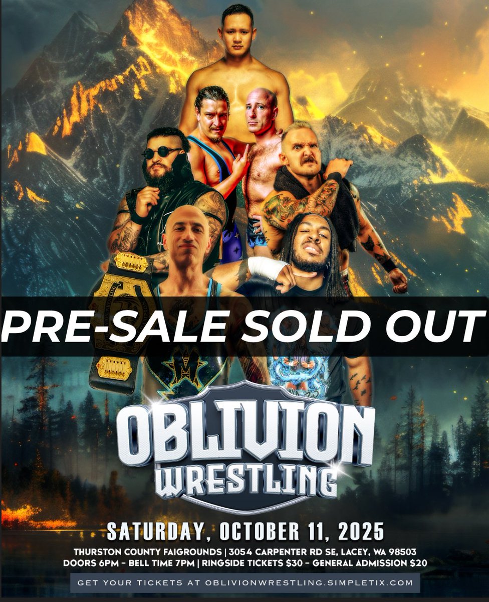 Pre-Sale tickets have sold out!!! We can’t put into words the gratitude we feel towards every person who comes to a show and makes Oblivion what it is. Thank you for your support and the 11th can’t get here soon enough!
Additional General Admission seats will be available for
