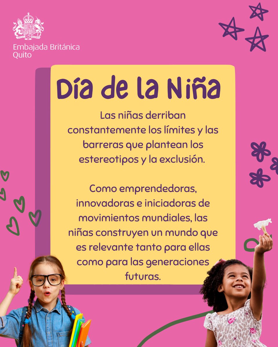#DíaDeLaNiña💜En todo el mundo, las #niñas están tomando la iniciativa para hacer frente a los mayores retos actuales.
👩‍👩‍👧Se organizan en sus comunidades
🌳Luchan por la justicia climática
✨Exigen el fin de la violencia y reimaginan su futuro
Las niñas piden que se las vea no