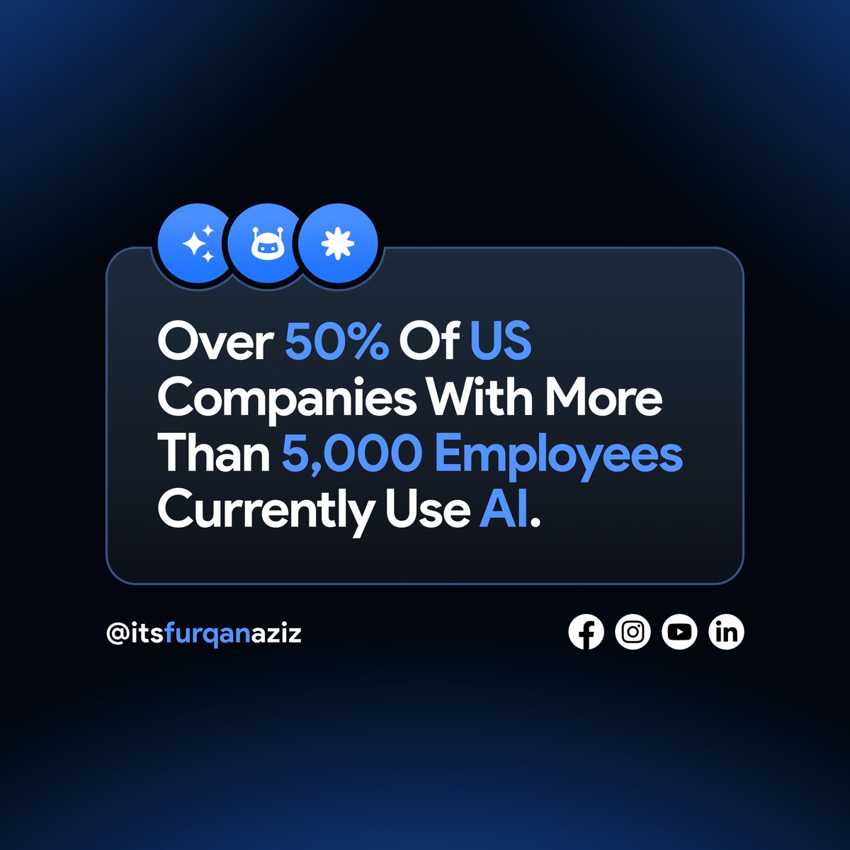 Over half of US companies are already using AI.

It's no longer a "maybe someday" thing. From customer service to supply chain, AI is shaping industries.

How is your company using AI?

#AIRevolution #NextGenBusiness #AIInAction