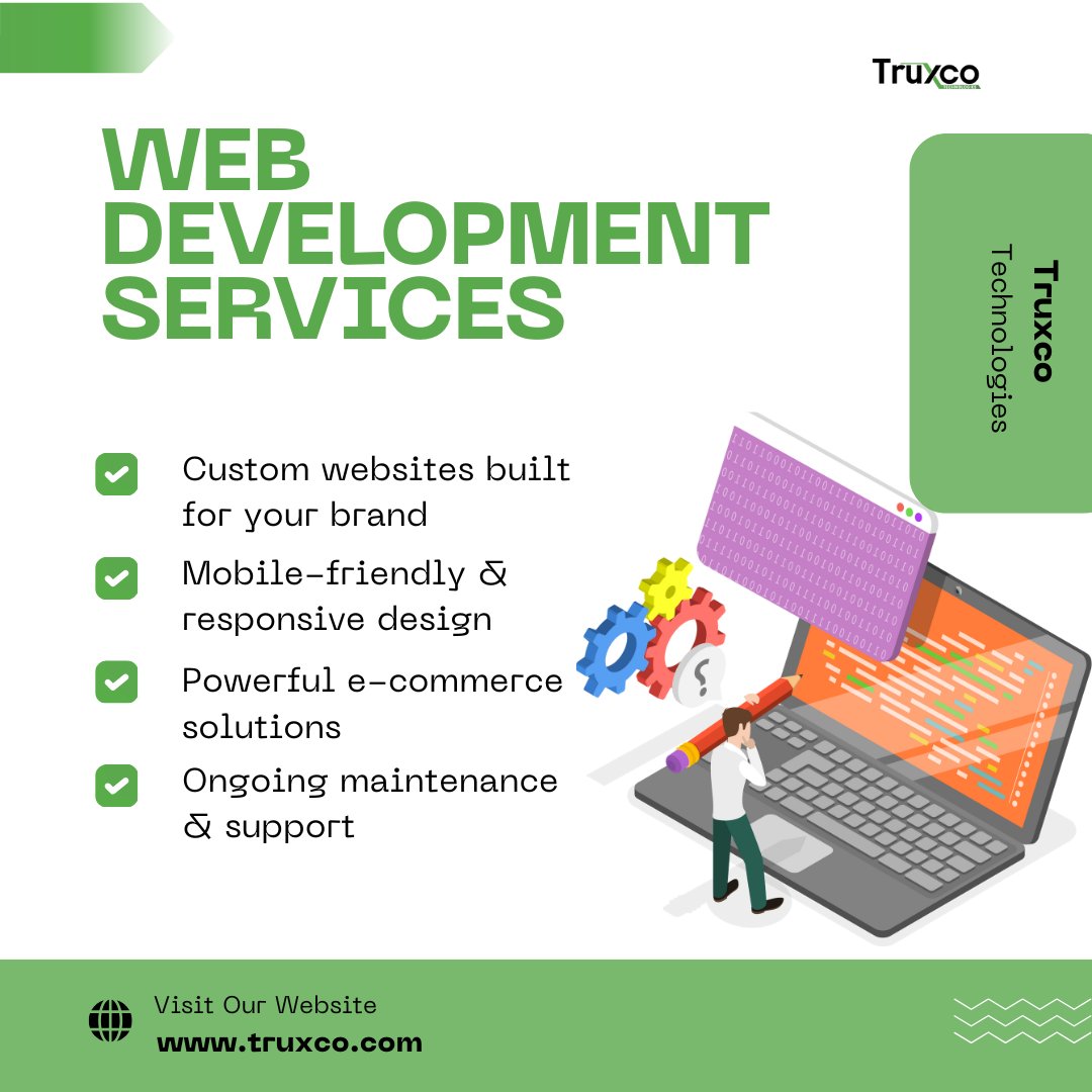 Truxco_it_tech's tweet image. 💻 Build a website that works as hard as you do!
From custom designs to powerful e-commerce, Truxco Technologies delivers web solutions that grow your business. 🚀
👉 truxco.com
#WebDevelopment #TruxcoTechnologies #DigitalGrowth #WebDesign