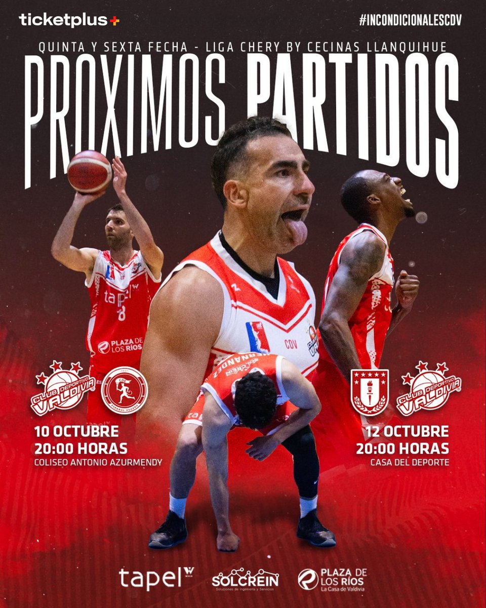 🔴 | PRÓXIMOS PARTIDOS

🆚 Español de Osorno.
⌚️ Viernes 10 - 20:00 hrs.
🏟️ Coliseo Antonio Azurmendy.
🎟️ Compra tus entradas en Ticketplus.
📲 Disfruta del partido en Basquetpass.tv.

Compra tus entradas aquí: ticketplus.cl/events/cd-vald…